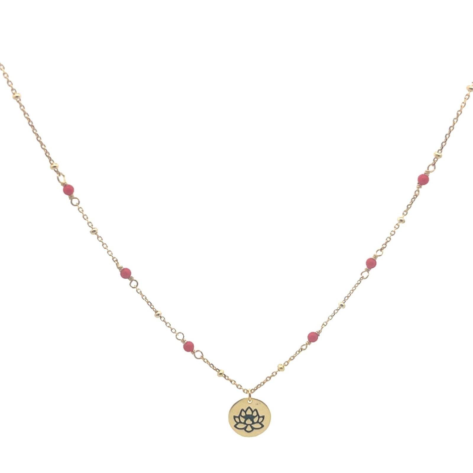 Enamel and bead Lotus charm necklaceNecklace