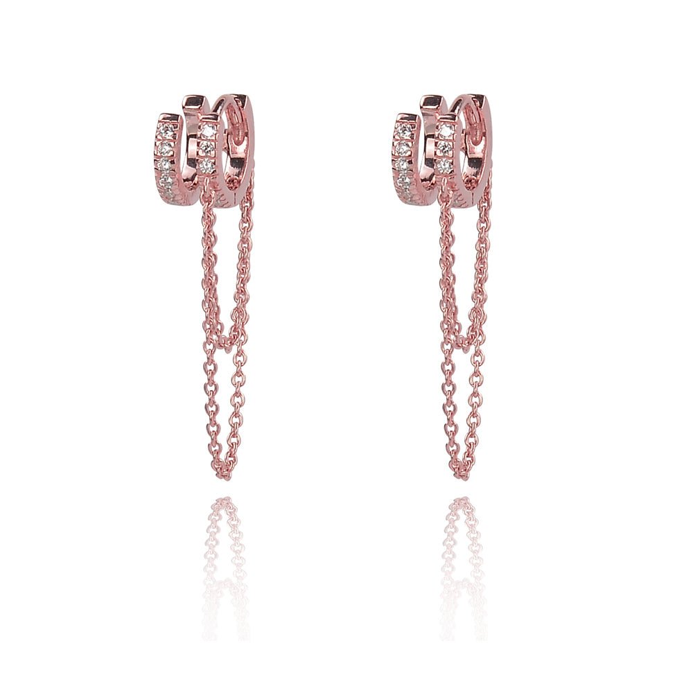 Equilibrium Double CZ Huggie Earrings with Chain | Inspirit DesignsEarrings