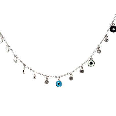 Evil Eye Multi Charm Sterling Silver Necklace - Good Luck ProtectionNecklace