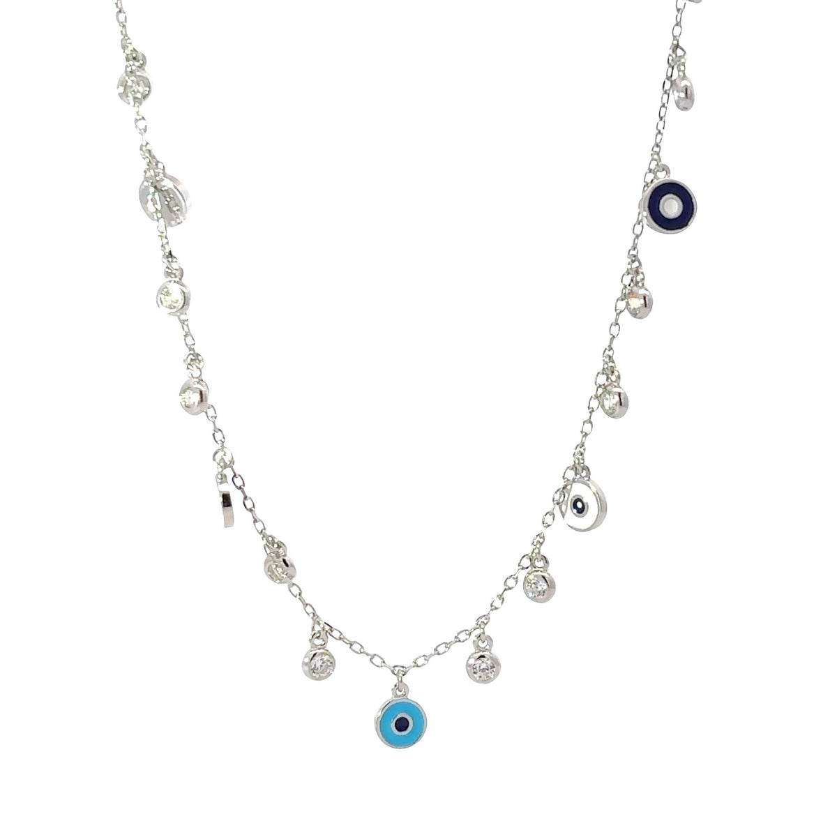 Evil Eye Multi Charm Sterling Silver Necklace - Good Luck ProtectionNecklace