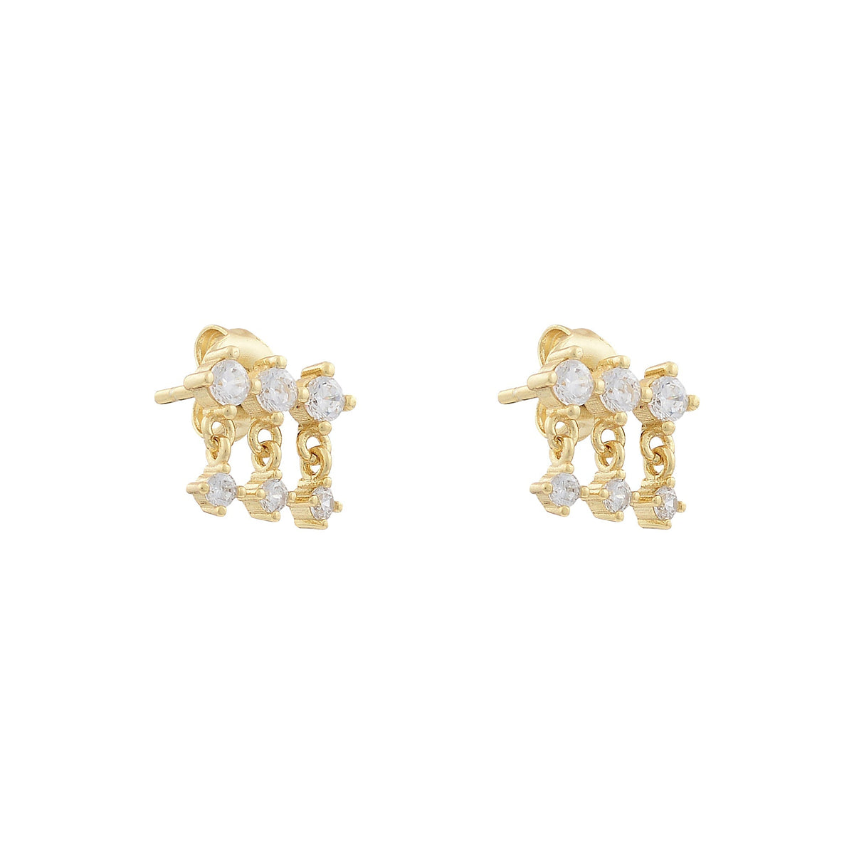 Gold CZ Three Drop Fringe EarringsEarrings