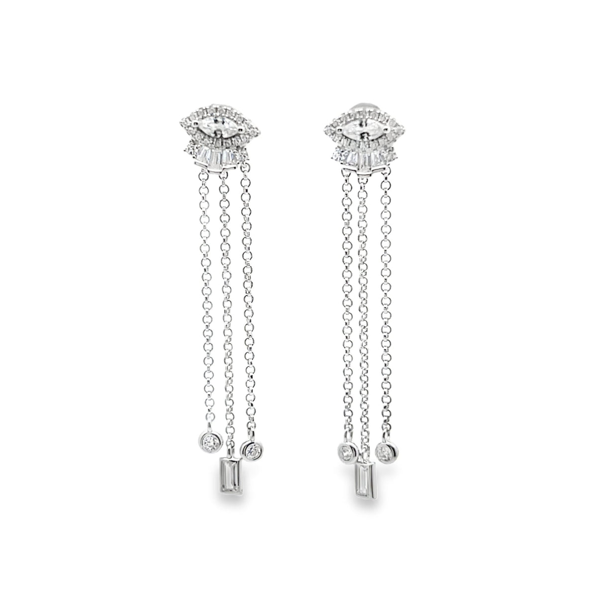 Gold Evil Eye Chain Drop Earrings – CZ Fringe Dangle StatementEarrings