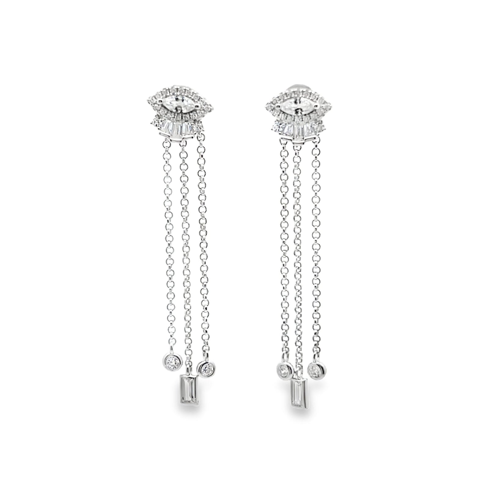 Gold Evil Eye Chain Drop Earrings – CZ Fringe Dangle StatementEarrings