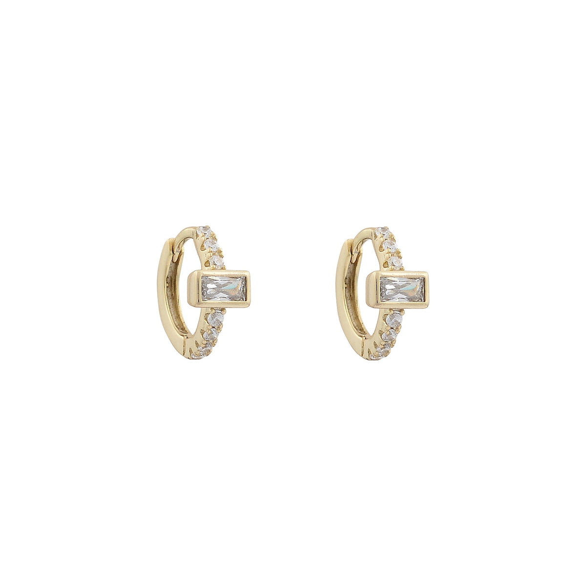Gold Pavé Baguette Huggie Earrings – CZ Hoop StackEarrings