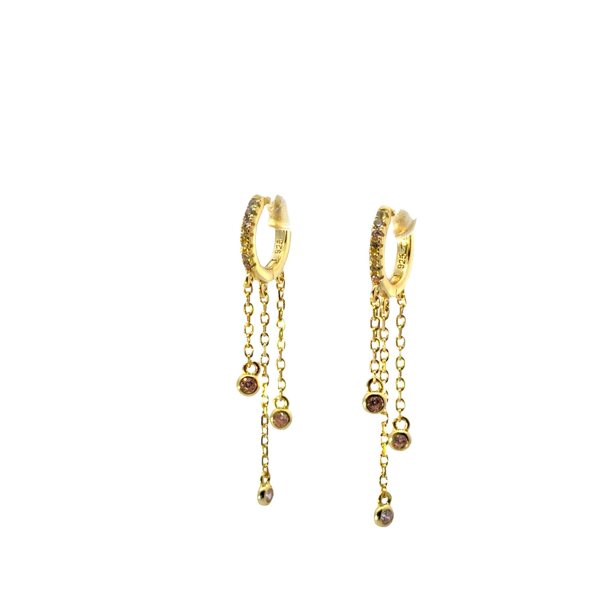 Gold Triple Chain Drop Huggie EarringsEarrings
