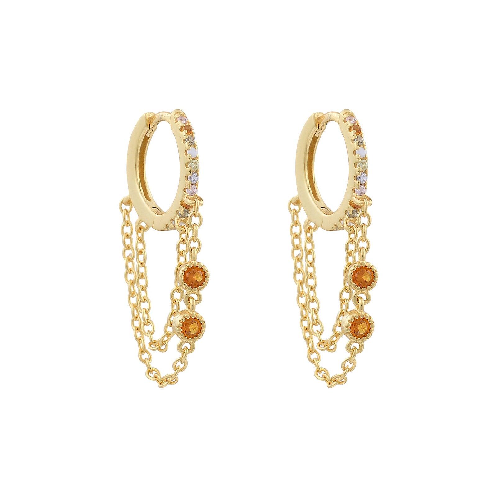 Huggie and chain drop glitter earringsEarrings