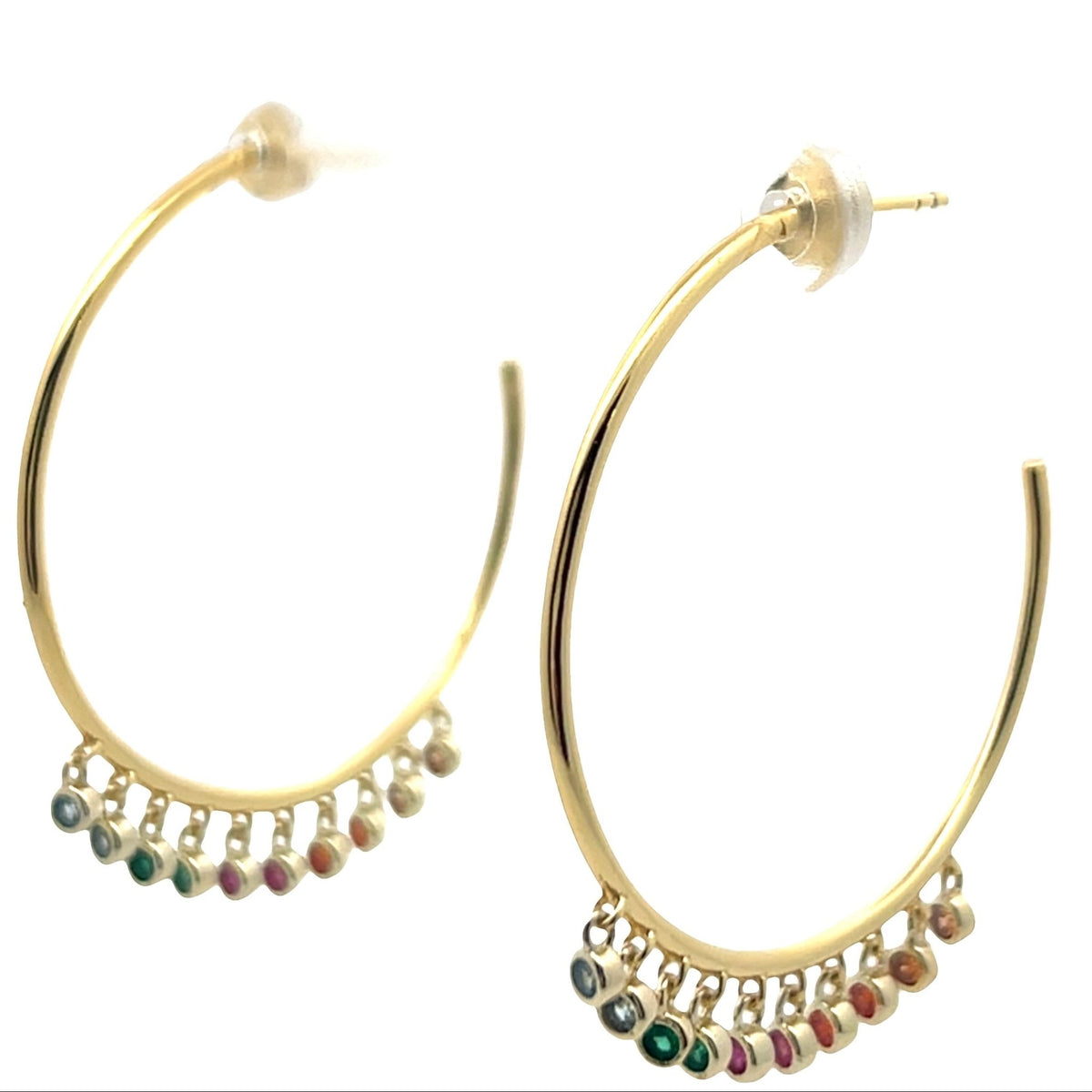 Large Rainbow Multi-Stone Hoop EarringsEarrings