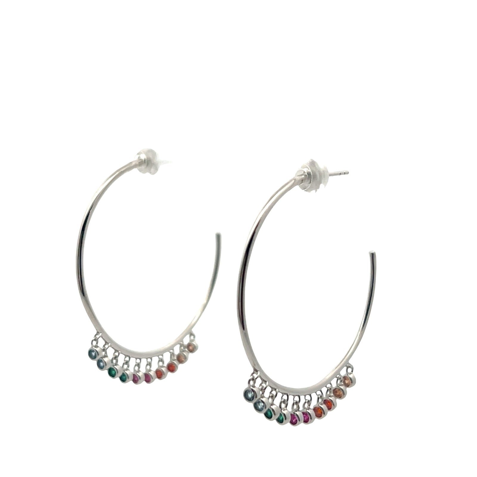 Large Rainbow Multi-Stone Hoop EarringsEarrings