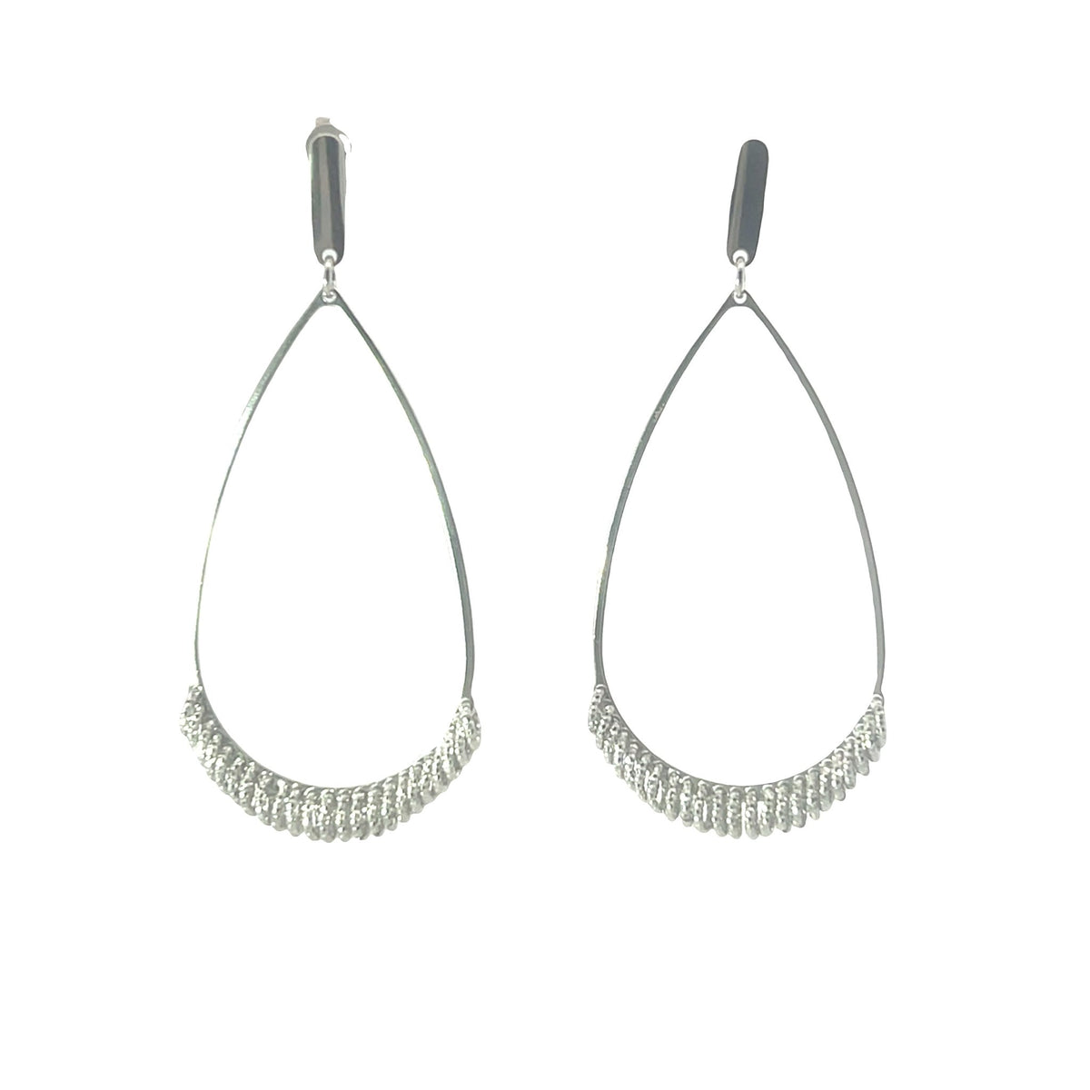 Large tear drop shape glitter earrings with diamond cut rings at the bottomEarrings