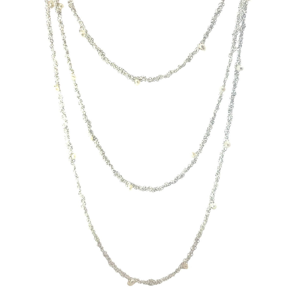 Long Timeless Luminous Pearls and sterling silver Chains necklaceNecklace