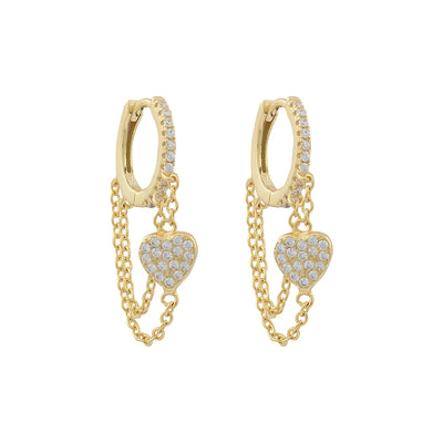 Love heart chain drop huggie earringsEarrings