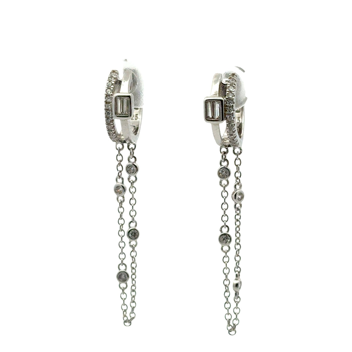 Luxe Double Huggie Chain Drop Earrings — CZ DangleEarrings