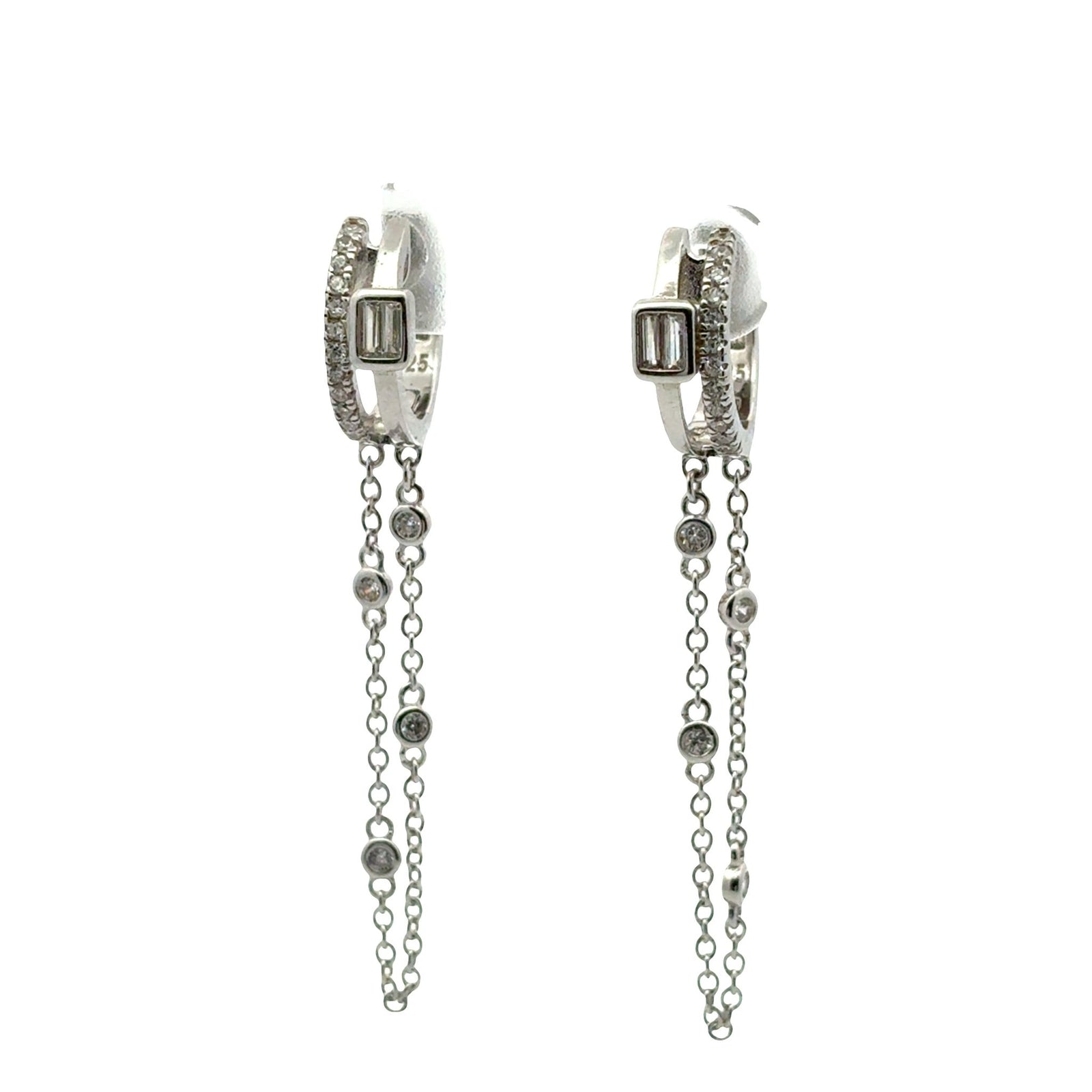 Luxe Double Huggie Chain Drop Earrings — CZ DangleEarrings