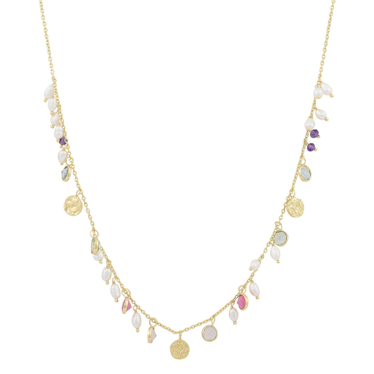 Pearl &amp; Chakra Stone Disc NecklaceNecklace