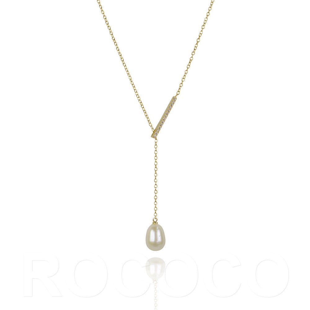 Pearl Slider Bar Necklace | CZ Bar | Pearls of Wisdom | 925 Sterling Silver | Gold &amp; Rose Gold PlatingNecklace