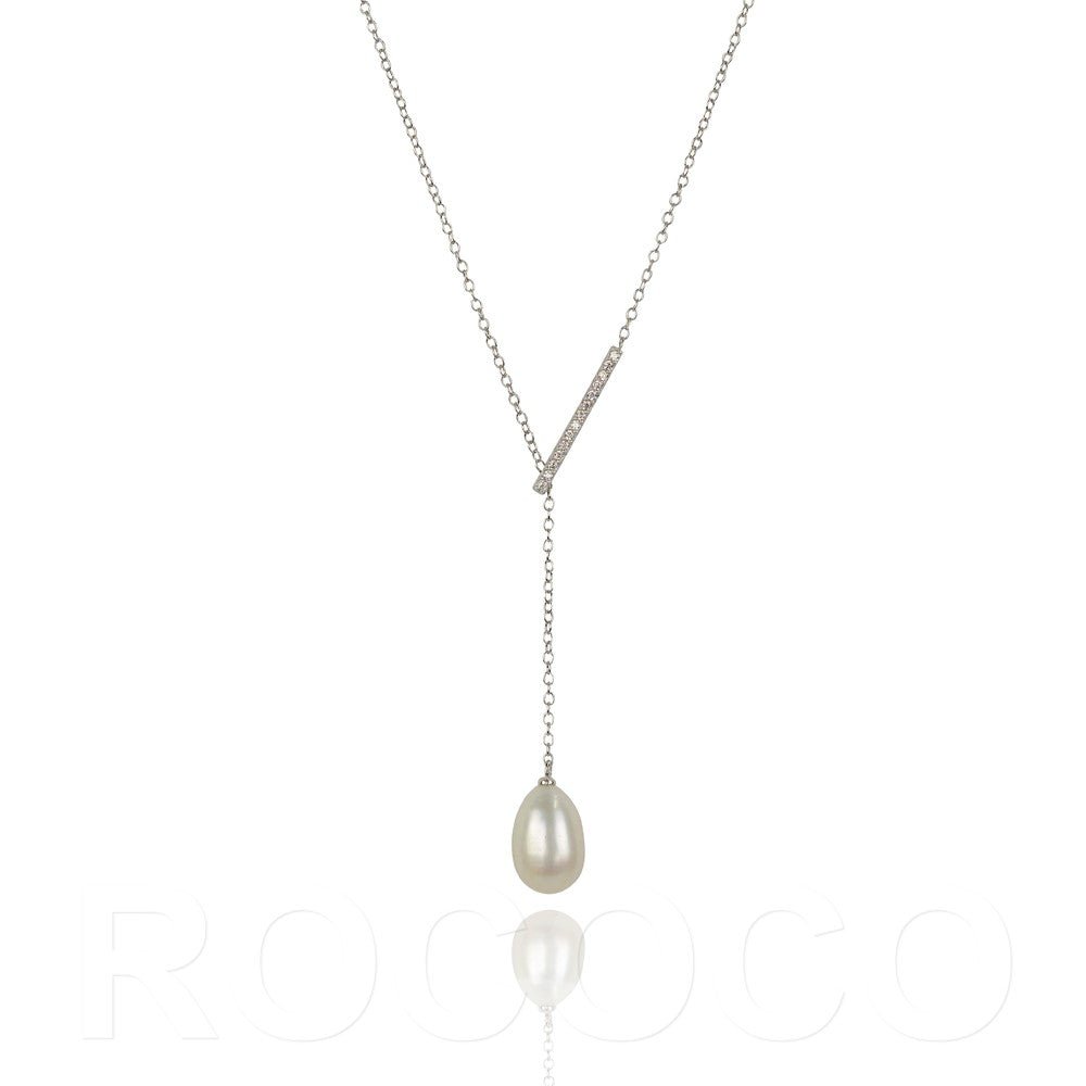 Pearl Slider Bar Necklace | CZ Bar | Pearls of Wisdom | 925 Sterling Silver | Gold &amp; Rose Gold PlatingNecklace