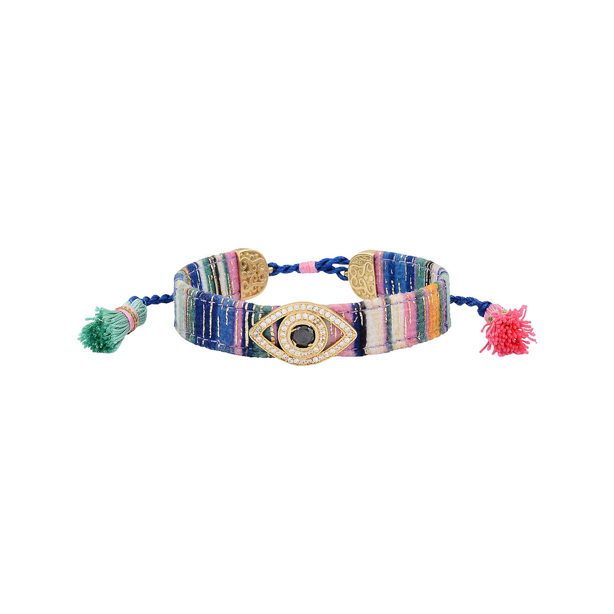 Sacred protection silk and Eye Tassel bracelet sterling silver 925Bracelet