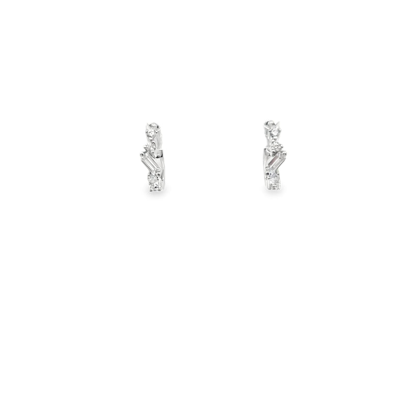 Sterling Silver Baguette Huggie Earrings – Dainty CZ Hoop