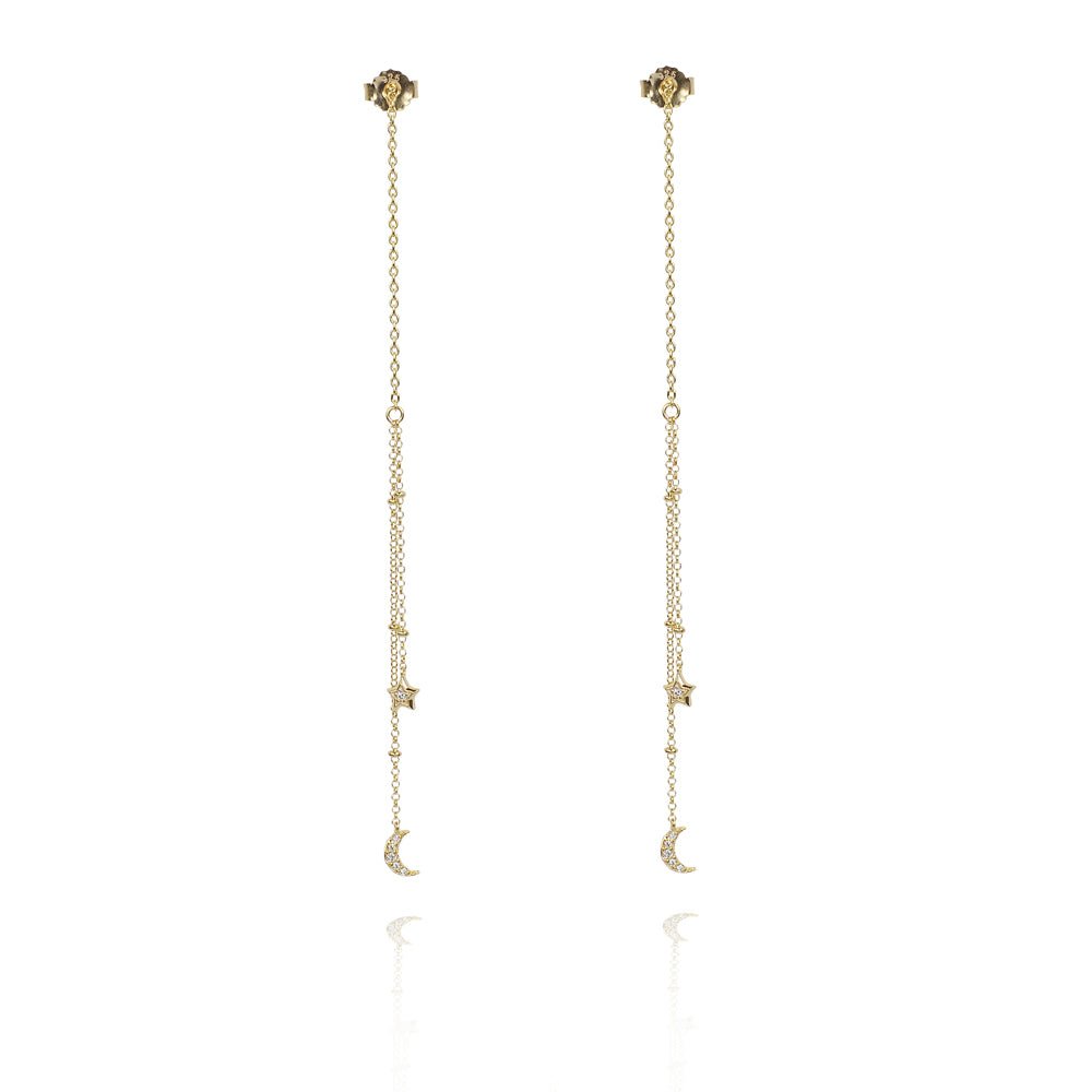 Star and Moon Threader Earing Celestial radiance 925 Sterling silverEarrings