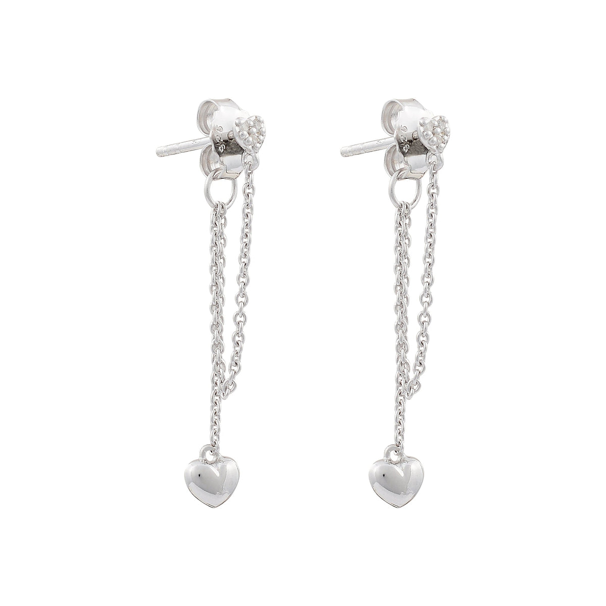 Stud and Heart drop single chain Love earrings 925 Sterling silverEarrings