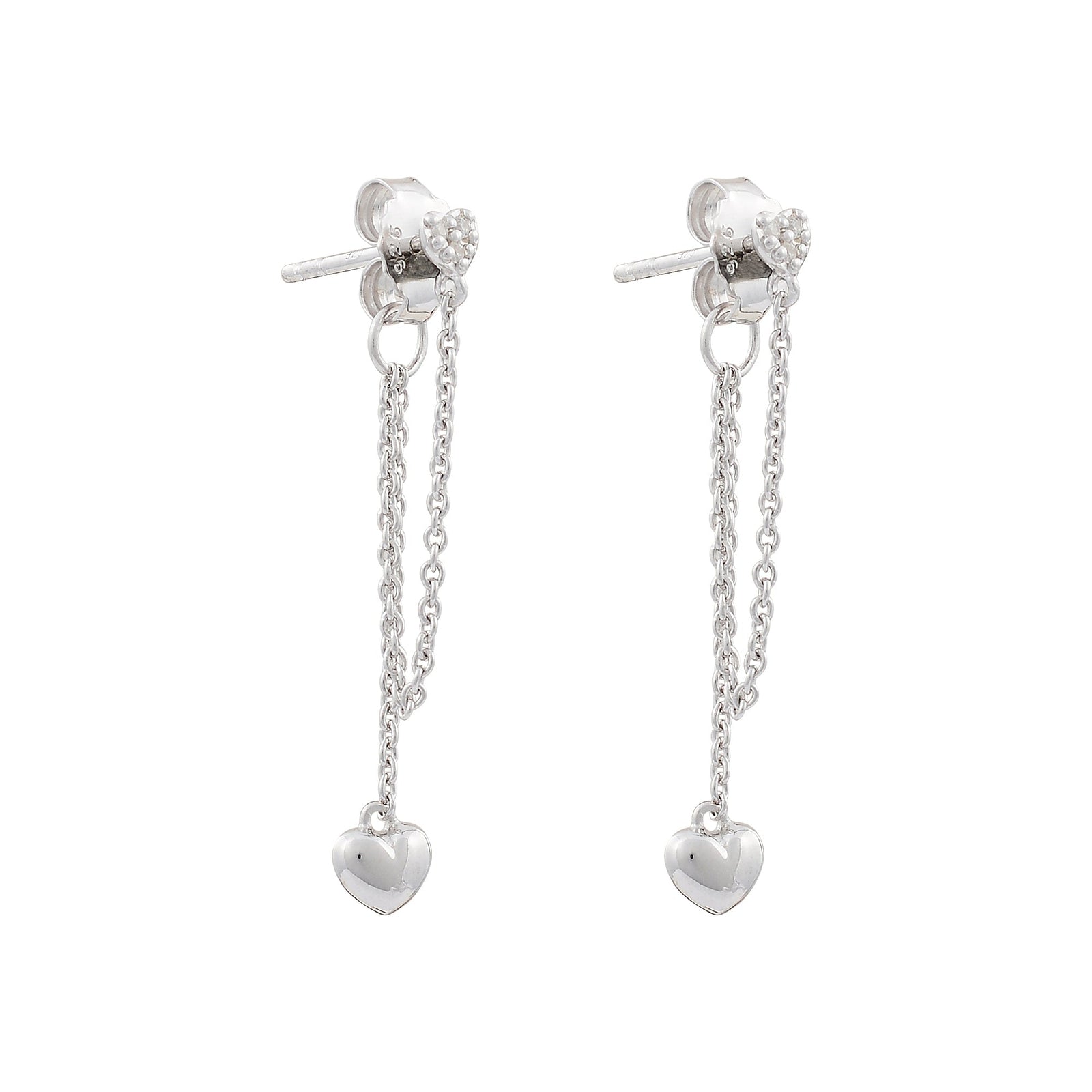 Stud and Heart drop single chain Love earrings 925 Sterling silverEarrings
