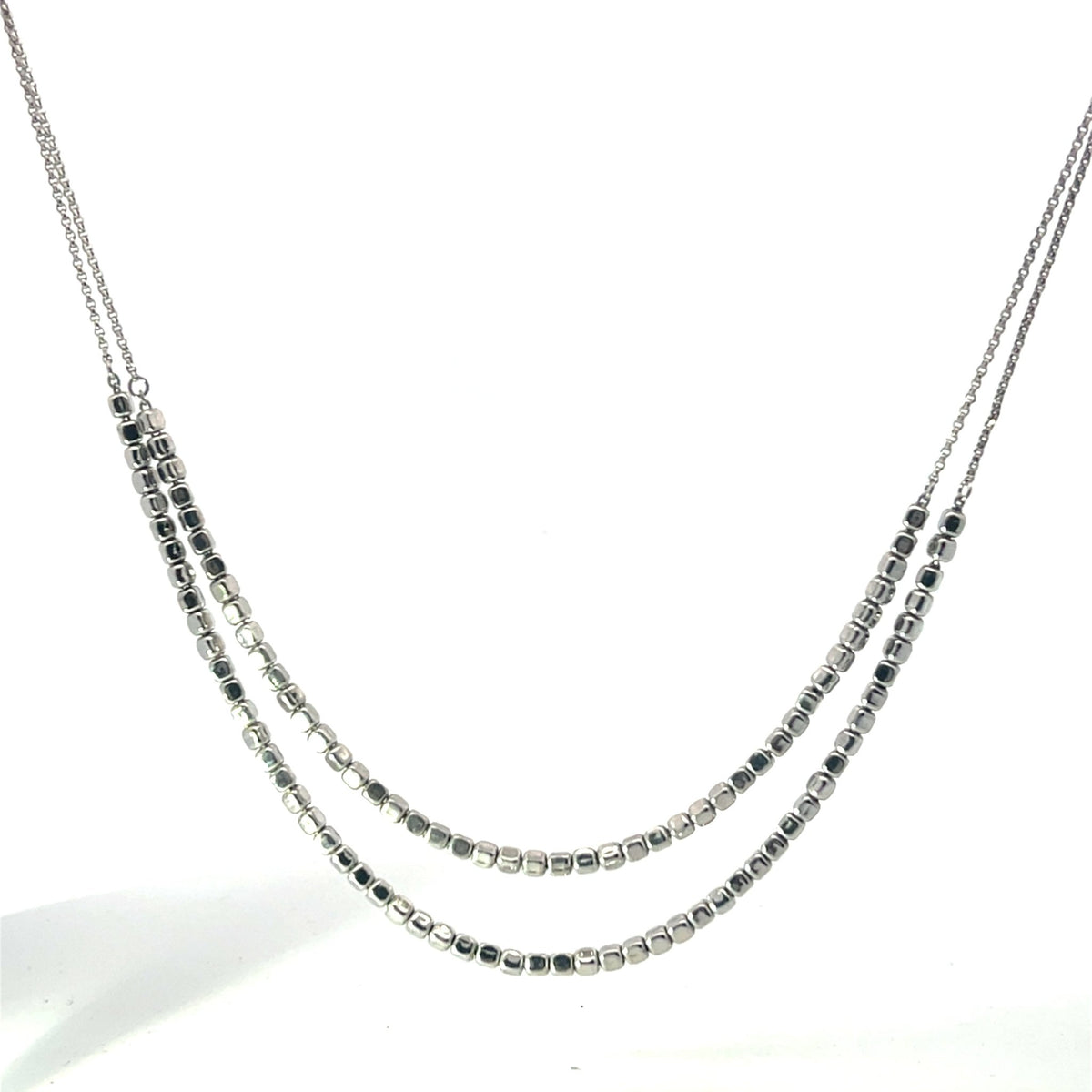 Two strand square bead sterling silver necklaceNecklace