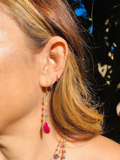 Multi coloured chakra long drop earrings