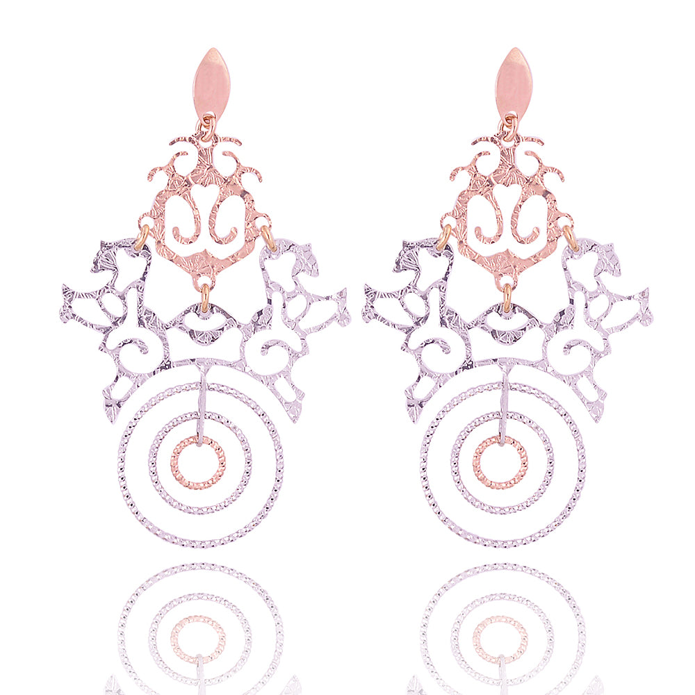 Hippy chic filigree two tone glitter earrings