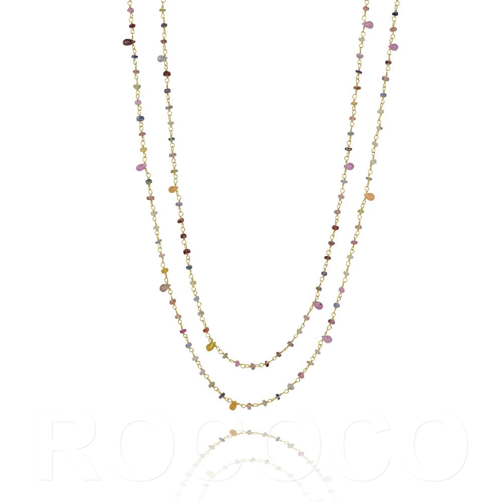 Long saphire  Multi coloured chakra necklace