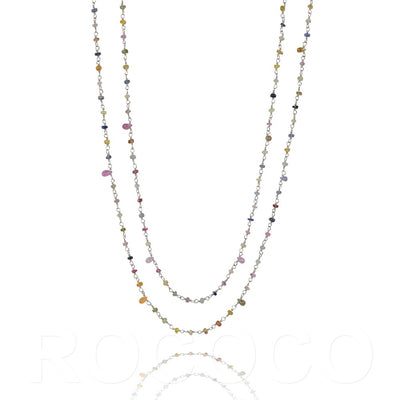 Long saphire  Multi coloured chakra necklace
