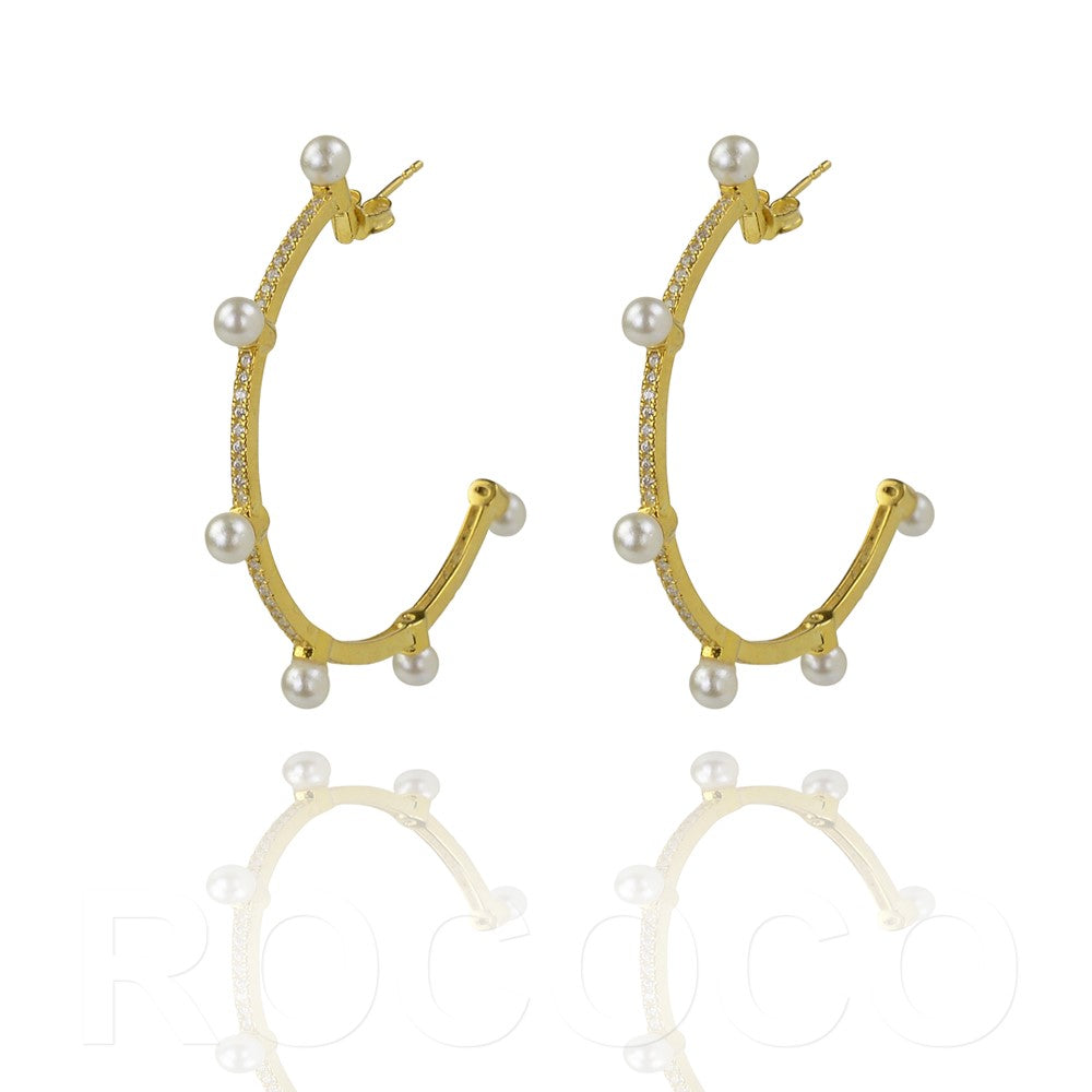 Pearl and stone hoop earrings