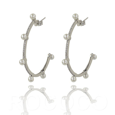Pearl and stone hoop earrings