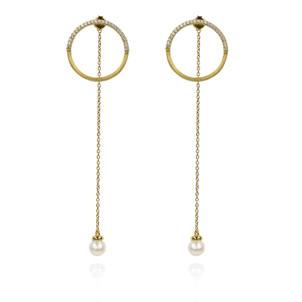 Yellow Gold Pearls of wisdom and circle of life drop pearl earrings