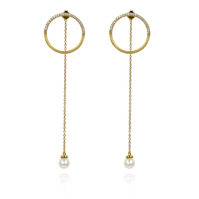 Yellow Gold Pearls of wisdom and circle of life drop pearl earrings