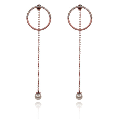 Rose Gold Pearls of wisdom and circle of life drop pearl earrings