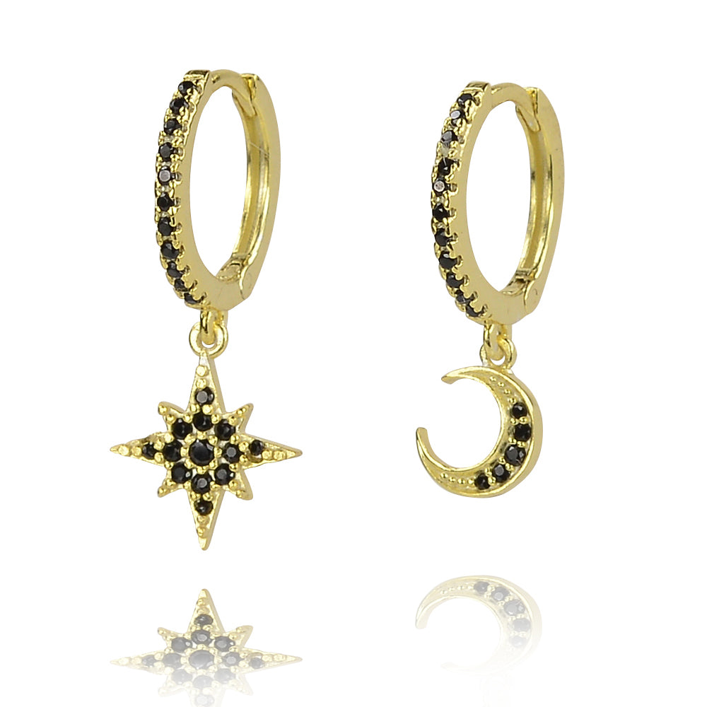 Sunburst and moon huggies earrings