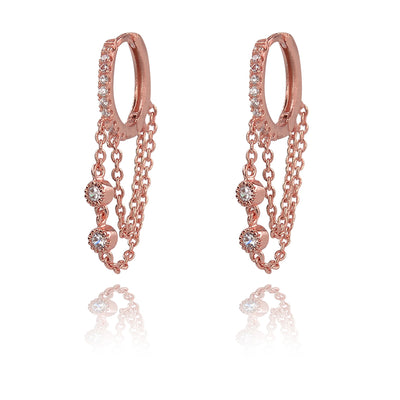 Rose gold Huggy and chain drop glitter earrings