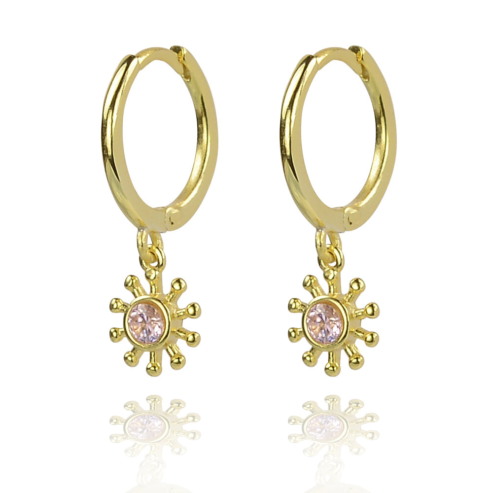 Yellow Gold Flower joy drop huggy earrings