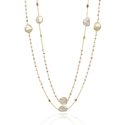 Pearls and tourmaline long necklace
