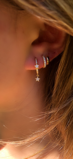 Yellow Gold Double star hoop Earrings