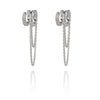 Sterling Silver Double huggy glitter earrings with hanging chain earrings