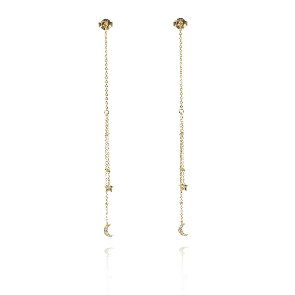 Yellow Gold Star and Moon thread earrings