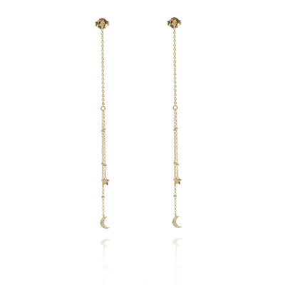 Yellow Gold Star and Moon thread earrings