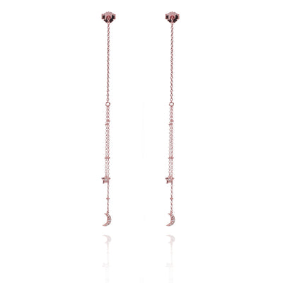 Rose Gold Star and Moon thread earrings