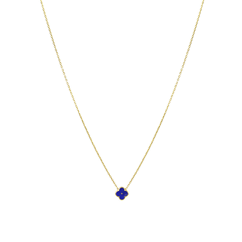 Four Leaf Clover Necklace Sterling Silver Enamel - Good Luck