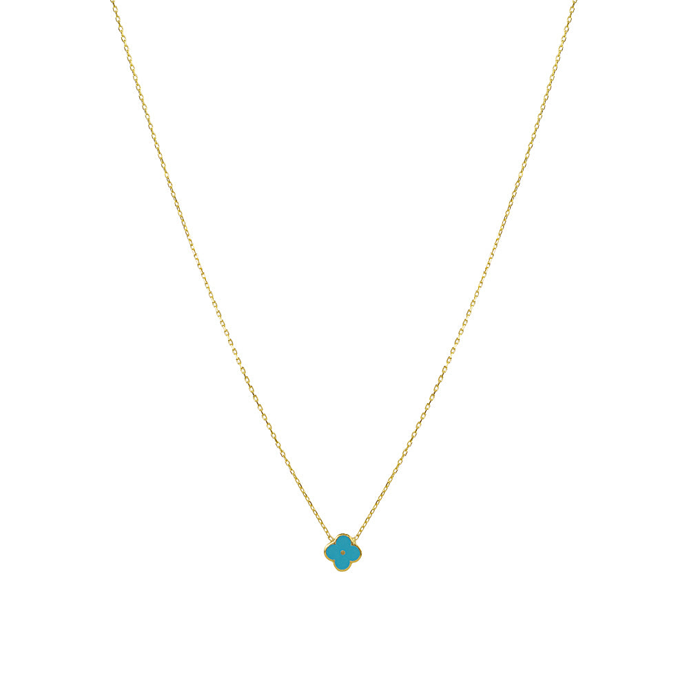 Four Leaf Clover Necklace Sterling Silver Enamel - Good Luck