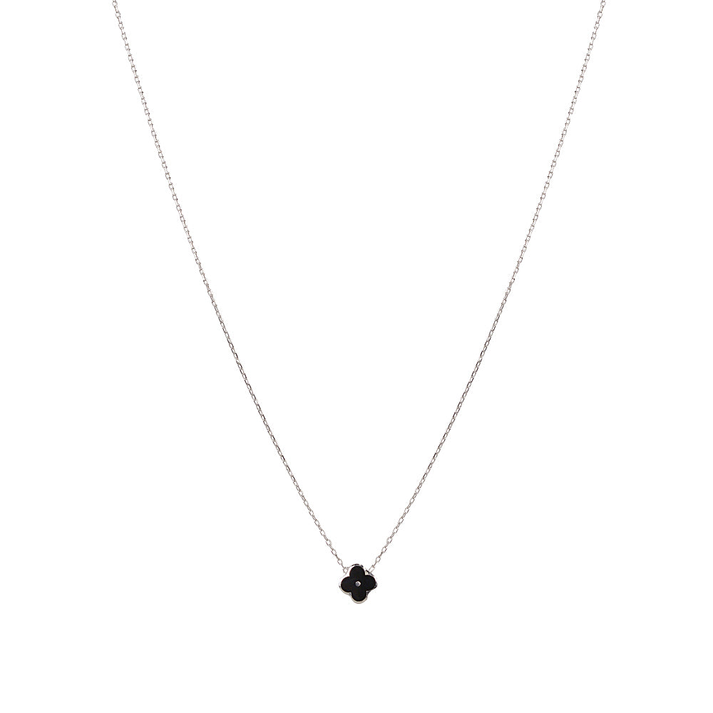 Four Leaf Clover Necklace Sterling Silver Enamel - Good Luck