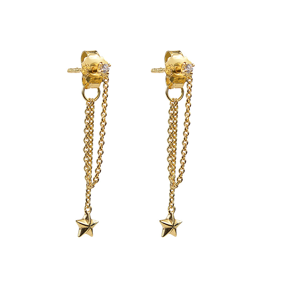 yellow gold  Shine your light matt star chain drop earrings