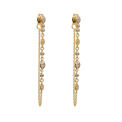 Yellow Gold Pear and round shape encased dangle chain wrap everything that glitters earrings