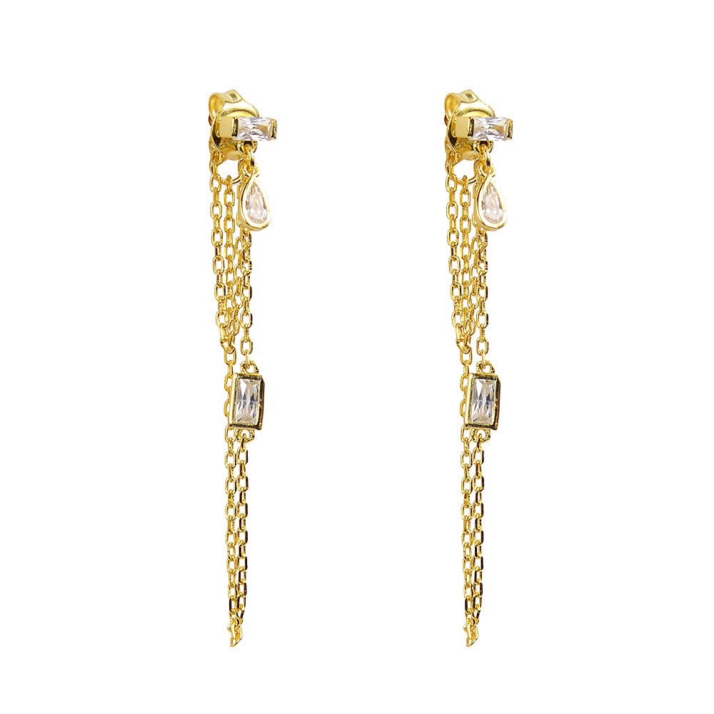 Yellow Gold Baguette and double chain everything that glitters earrings